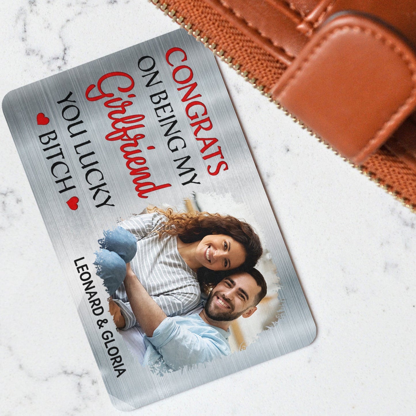 Custom Photo Congrats On Being My Husband - Anniversary Gift For Spouse, Lover, Couple - Personalized Aluminum Wallet Card