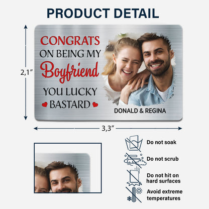 Custom Photo Congrats On Being My Husband - Anniversary Gift For Spouse, Lover, Couple - Personalized Aluminum Wallet Card