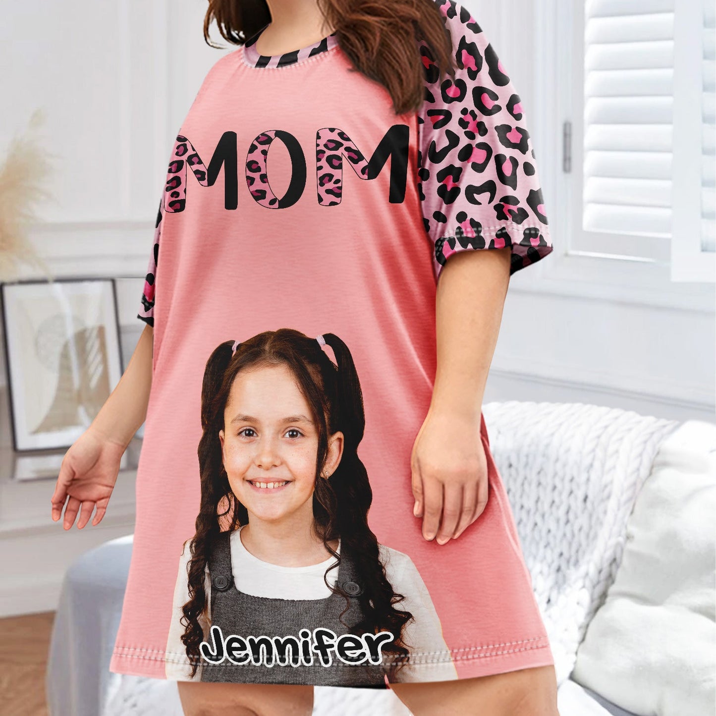 Custom Photo Leopard Nana Mommy - Birthday, Loving Gift For Mom, Mother, Mama, Grandma, Grandmother - Personalized Women's Sleep Tee