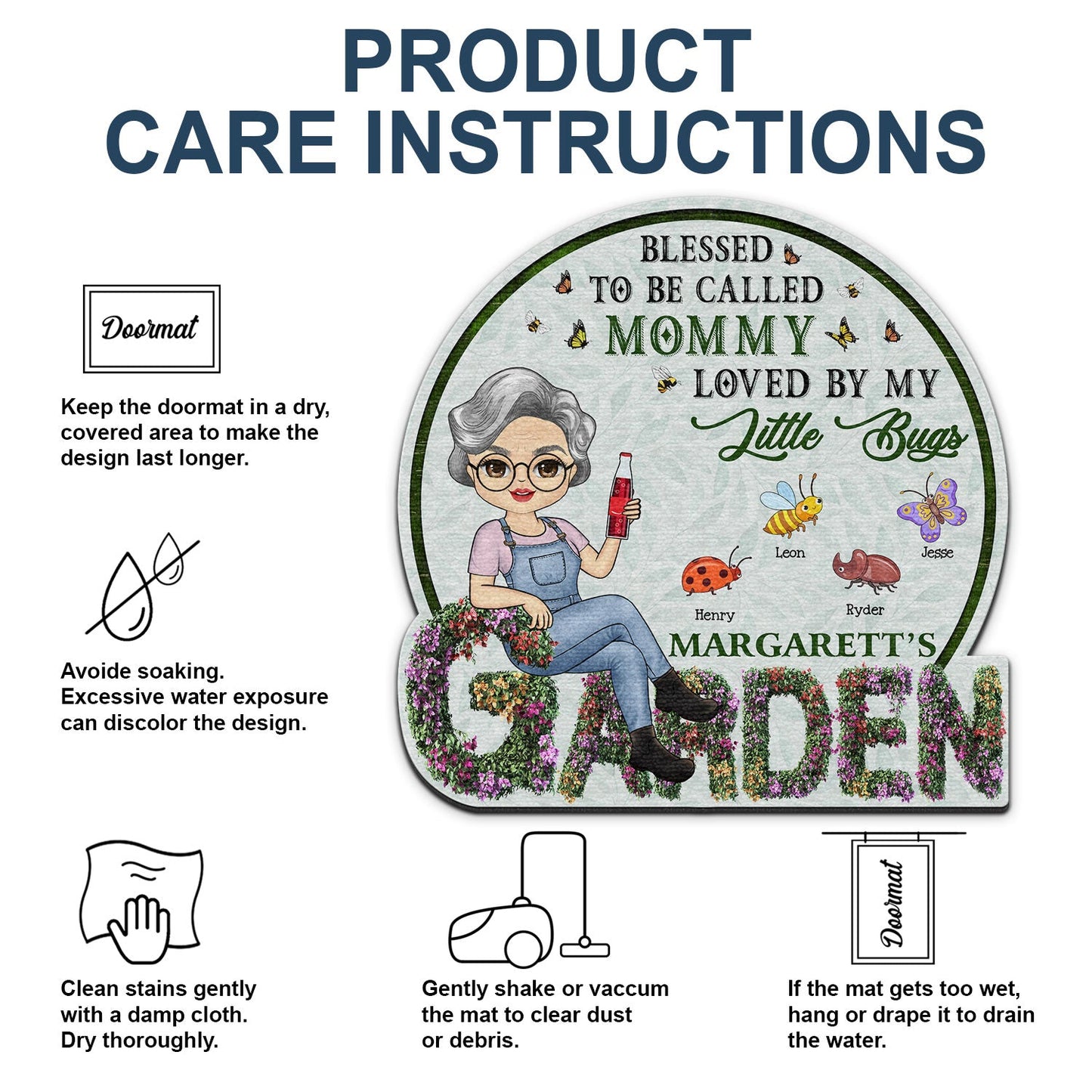 Grandma's Garden - Gift For Garden Lovers, Mothers, Grandmas - Personalized Custom Shaped Doormat