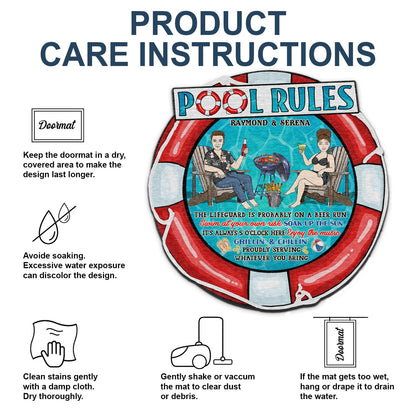 Pool Rules Swim At Your Own Risk - Outdoor Decor For Couples, Swimming Pool - Personalized Custom Shaped Doormat