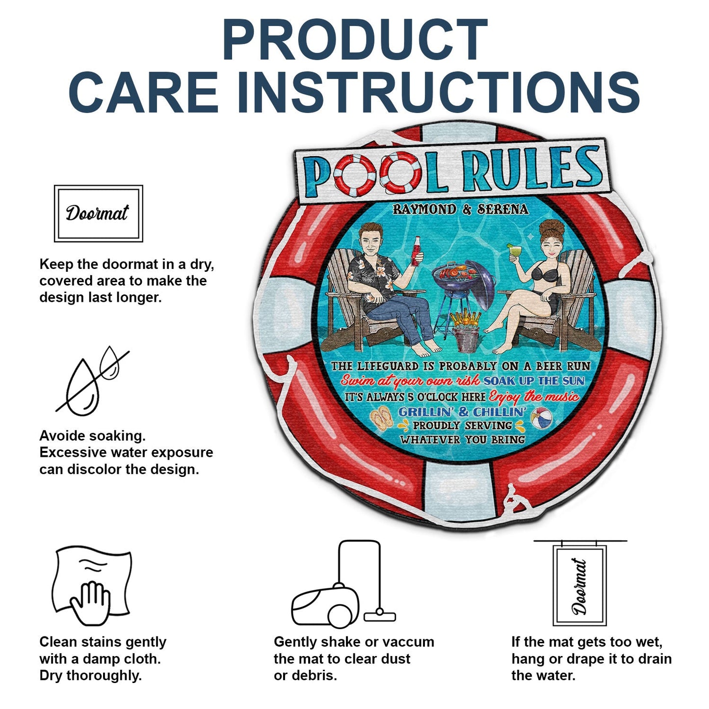 Pool Rules Swim At Your Own Risk - Outdoor Decor For Couples, Swimming Pool - Personalized Custom Shaped Doormat