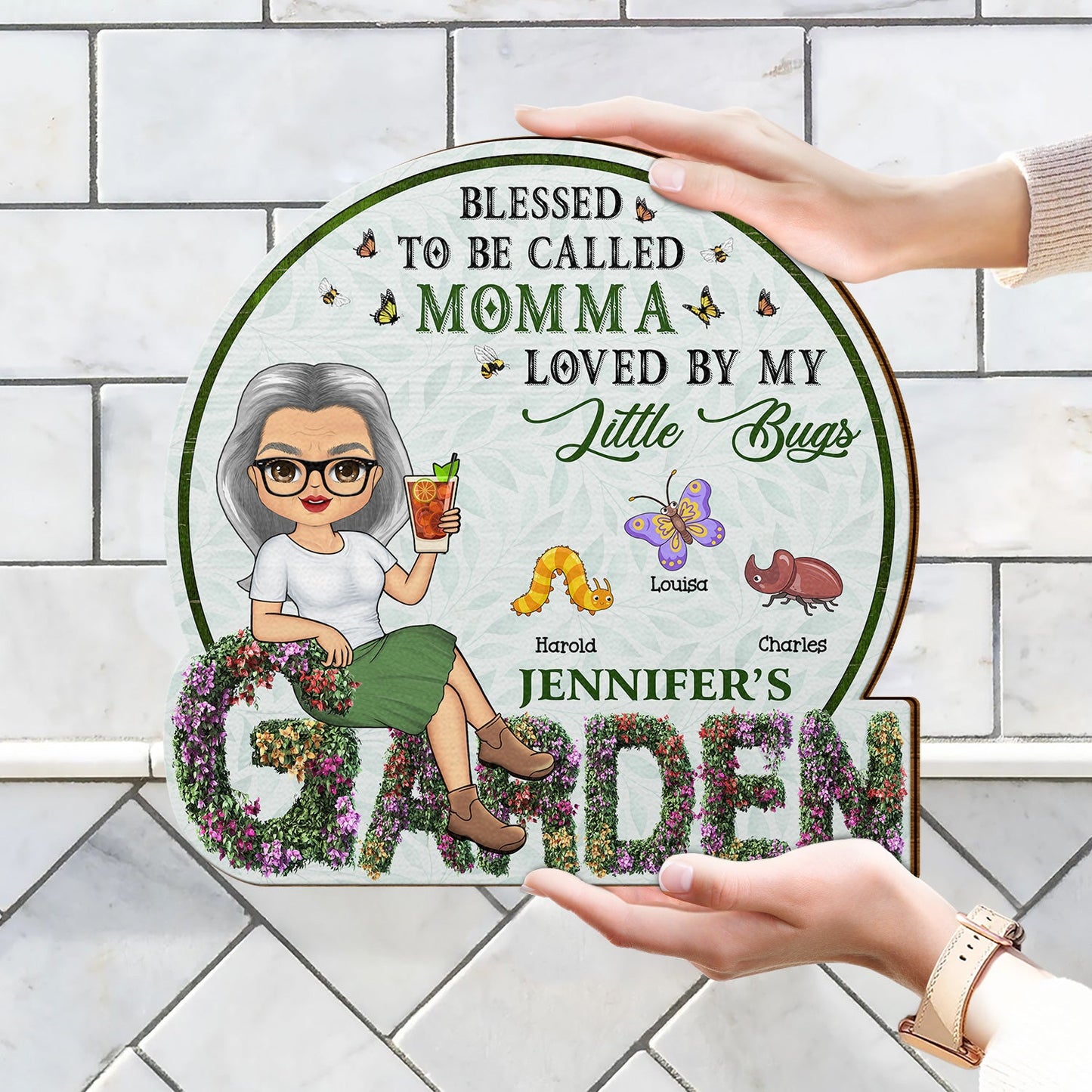 Grandma's Garden - Gift For Garden Lovers, Mothers, Grandmas - Personalized Custom Shaped Wood Sign