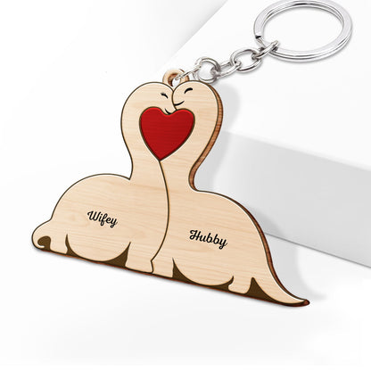 Family Dinosaurs - Gift For Parents, Father, Mother - Personalized Wooden Keychain