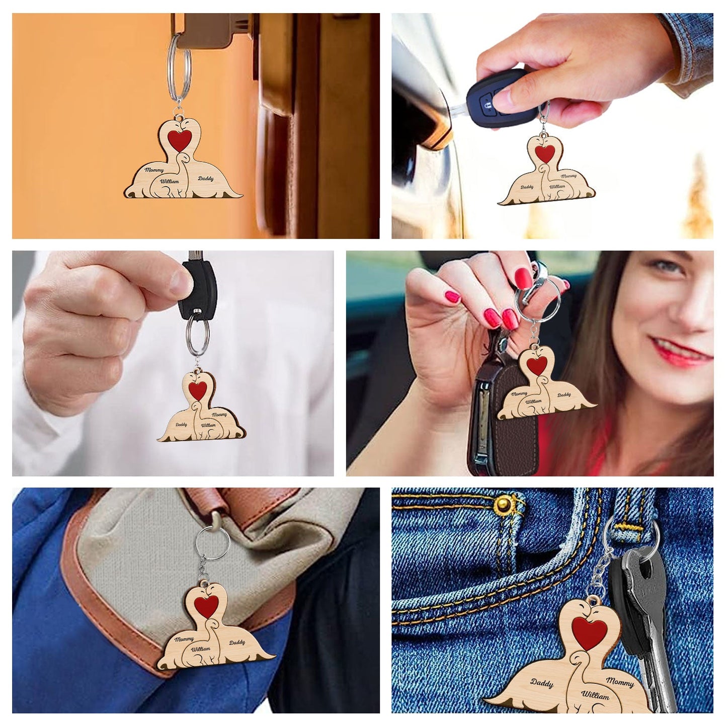 Family Dinosaurs - Gift For Parents, Father, Mother - Personalized Wooden Keychain