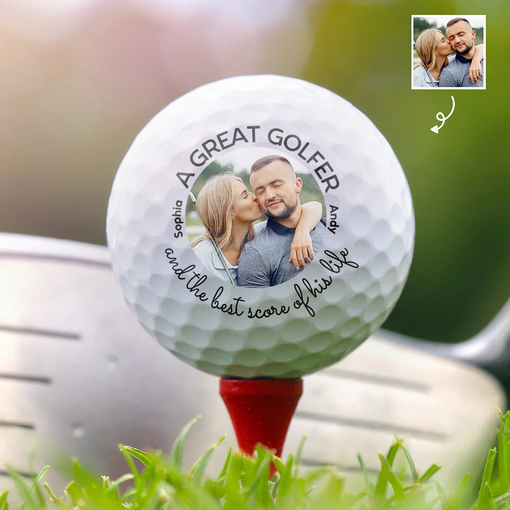 Custom Photo A Great Golfer And The Best Score Of His Life Couple Husband Wife - Personalized Golf Ball