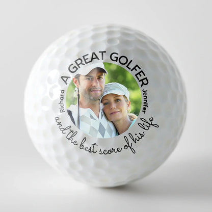 Custom Photo A Great Golfer And The Best Score Of His Life Couple Husband Wife - Personalized Golf Ball