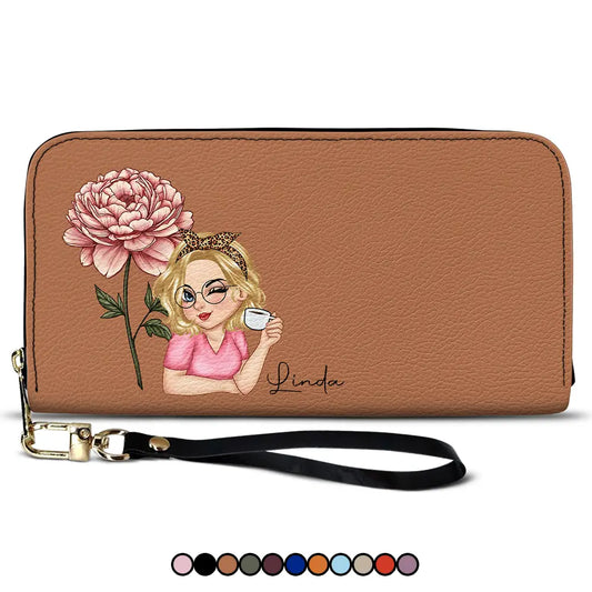 Birth Month Flowers Bloom Where You're Planted Women - Personalized Leather Long Wallet