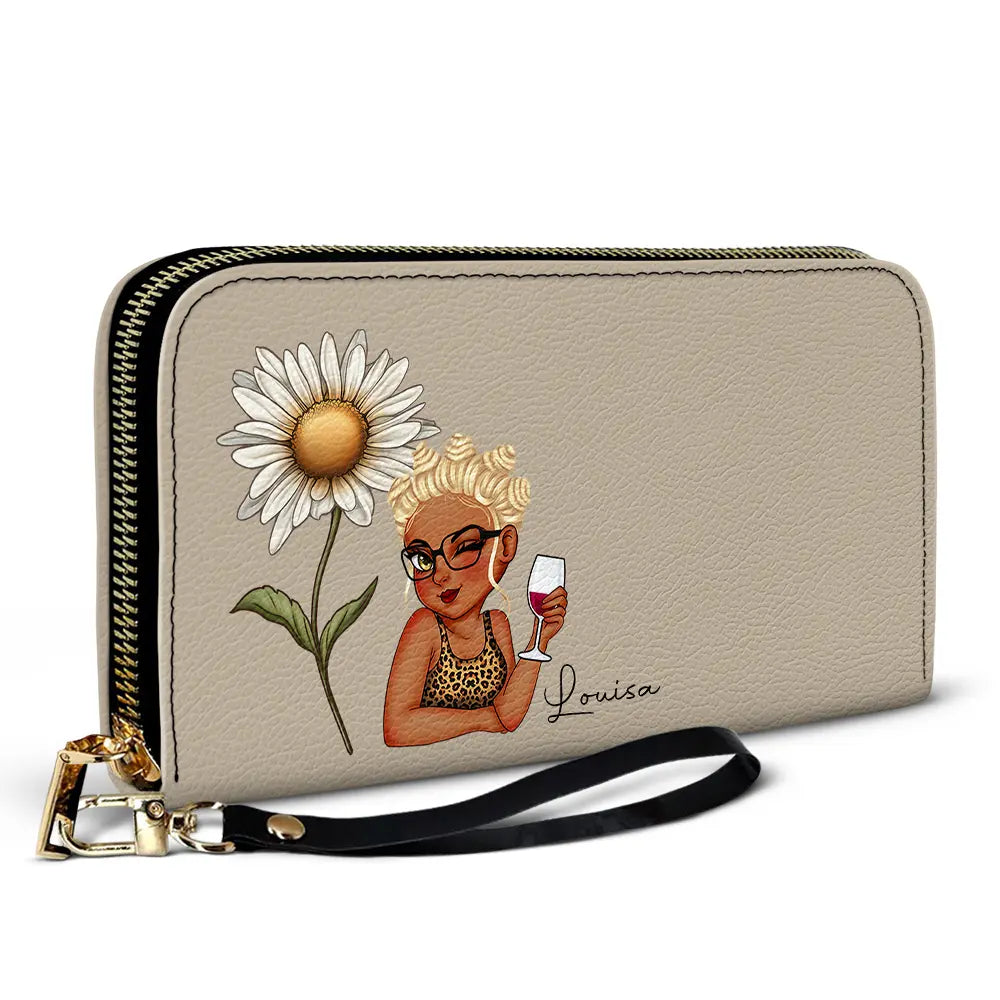 Birth Month Flowers Bloom Where You're Planted Women - Personalized Leather Long Wallet