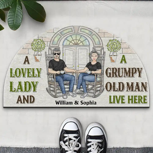 Family Couple A Lovely Lady And A Grumpy Old Man Live Here - Personalized Custom Shaped Doormat