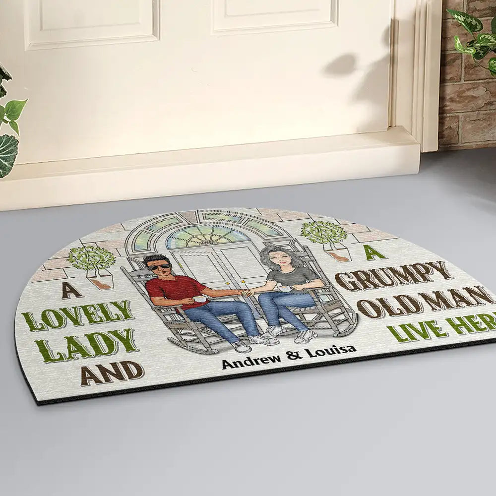 Family Couple A Lovely Lady And A Grumpy Old Man Live Here - Personalized Custom Shaped Doormat
