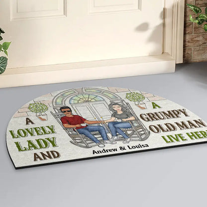 Family Couple A Lovely Lady And A Grumpy Old Man Live Here - Personalized Custom Shaped Doormat