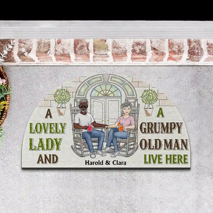 Family Couple A Lovely Lady And A Grumpy Old Man Live Here - Personalized Custom Shaped Doormat