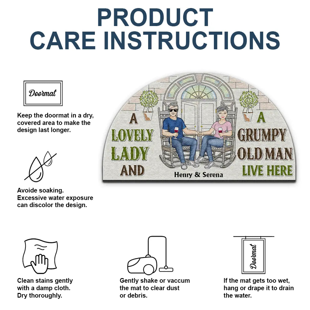 Family Couple A Lovely Lady And A Grumpy Old Man Live Here - Personalized Custom Shaped Doormat