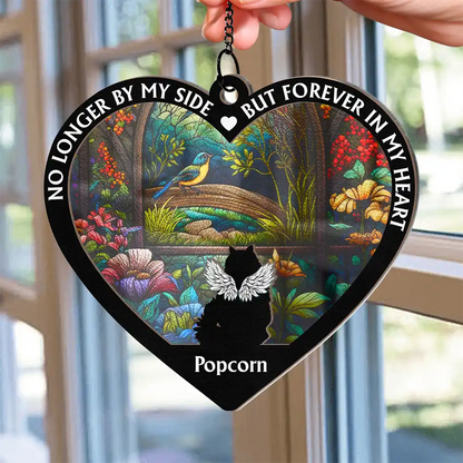 No Longer By My Side Dog Cat Memorial Heart - Personalized Window Hanging Suncatcher Ornament