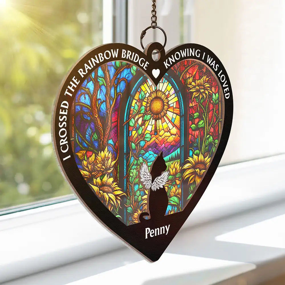 No Longer By My Side Dog Cat Memorial Heart - Personalized Window Hanging Suncatcher Ornament