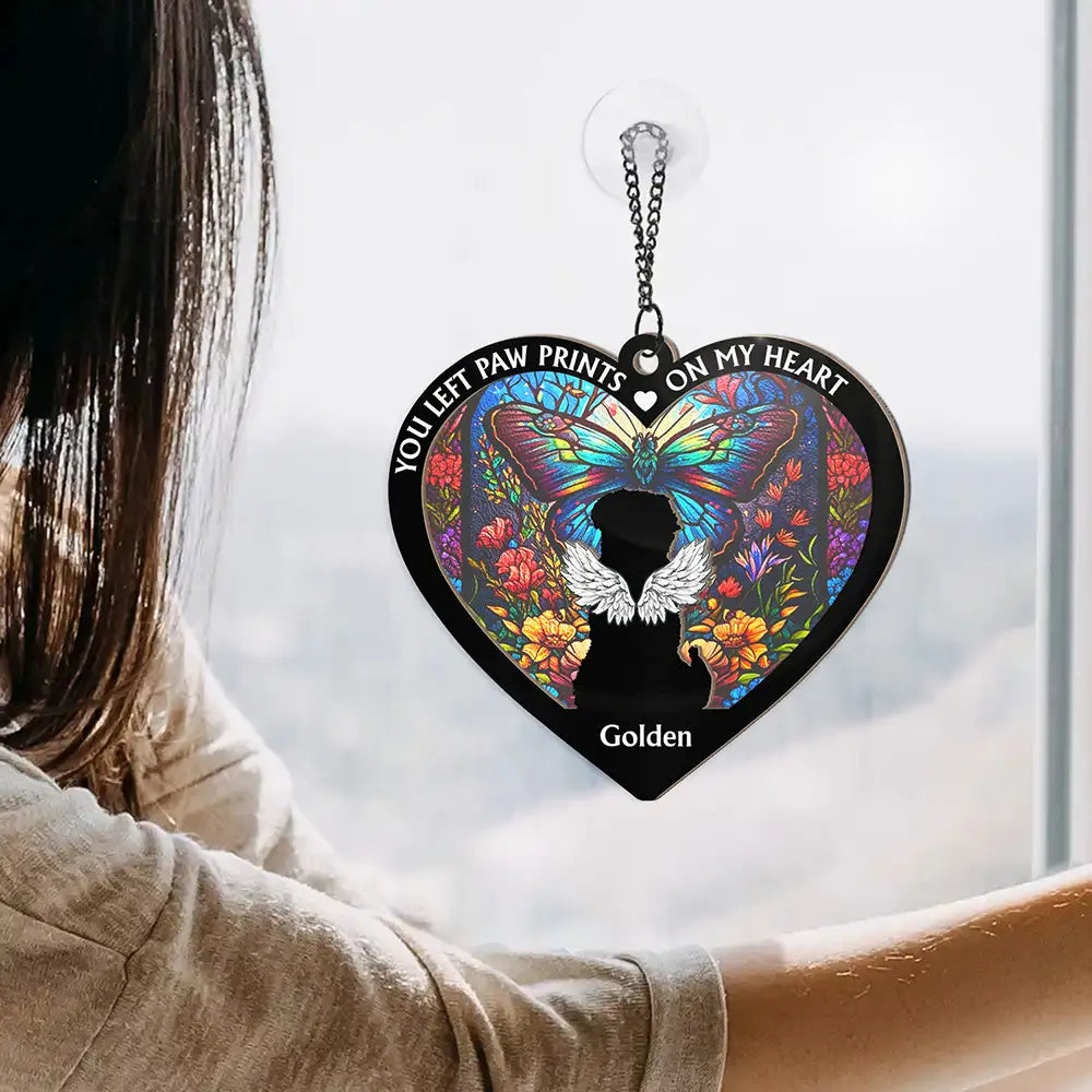 No Longer By My Side Dog Cat Memorial Heart - Personalized Window Hanging Suncatcher Ornament