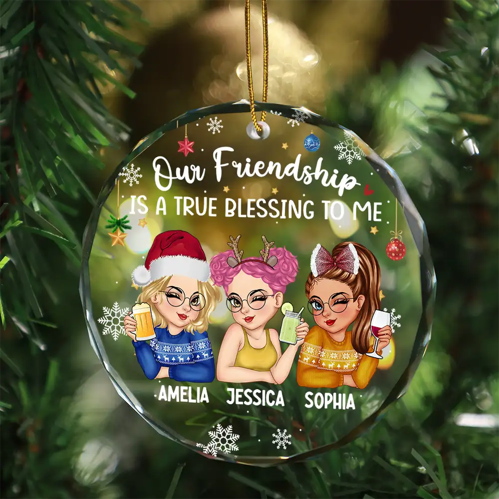 Our Friendship Is A True Blessing Christmas - Personalized Circle Glass Ornament