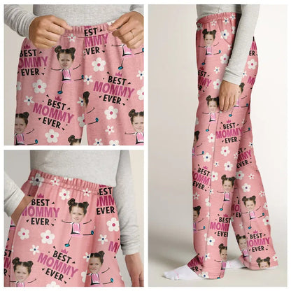 Custom Photo Best Mom Grandma Ever Flower Pattern - Personalized Pajama Pants