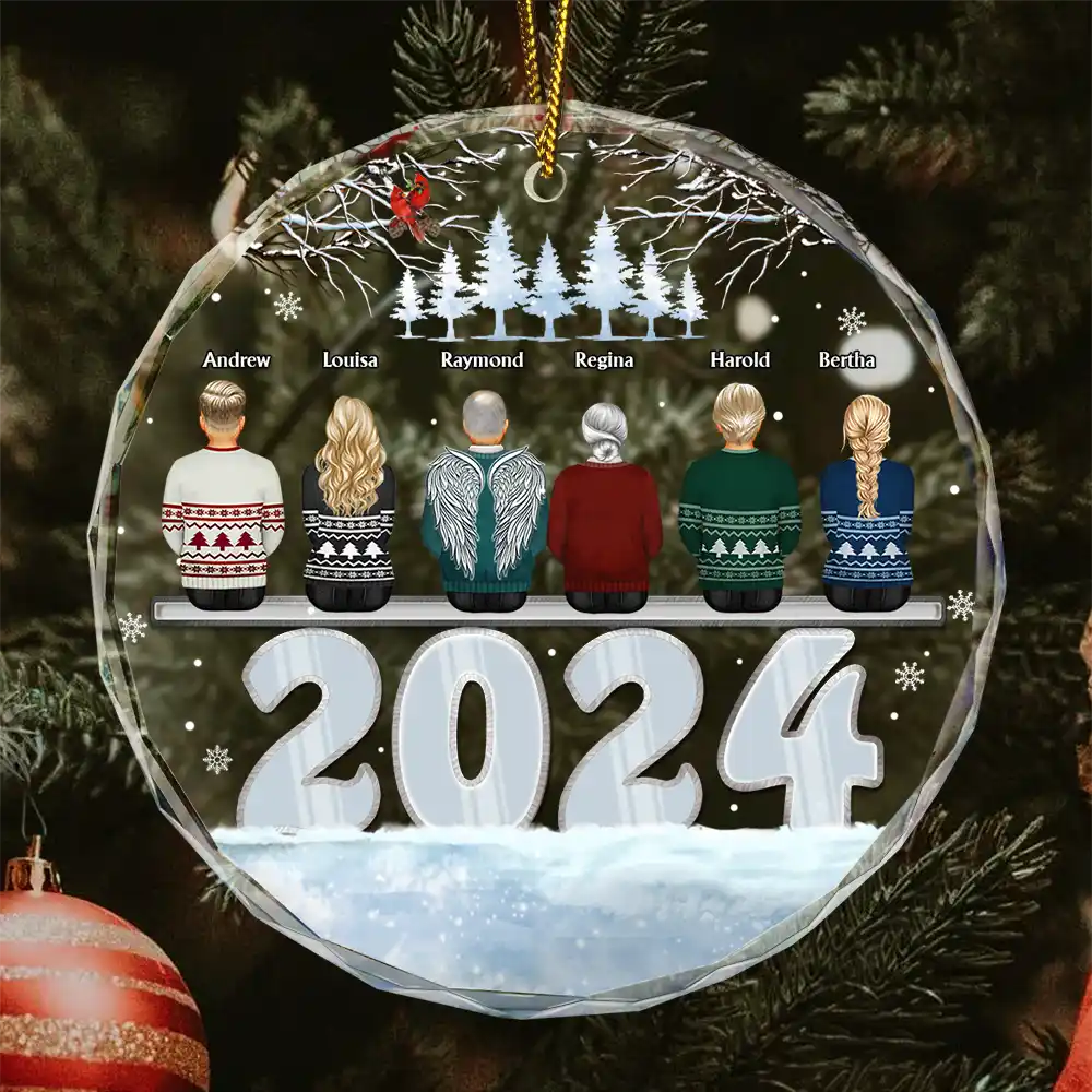 Christmas 2024 Back View Family - Personalized Circle Acrylic Ornament