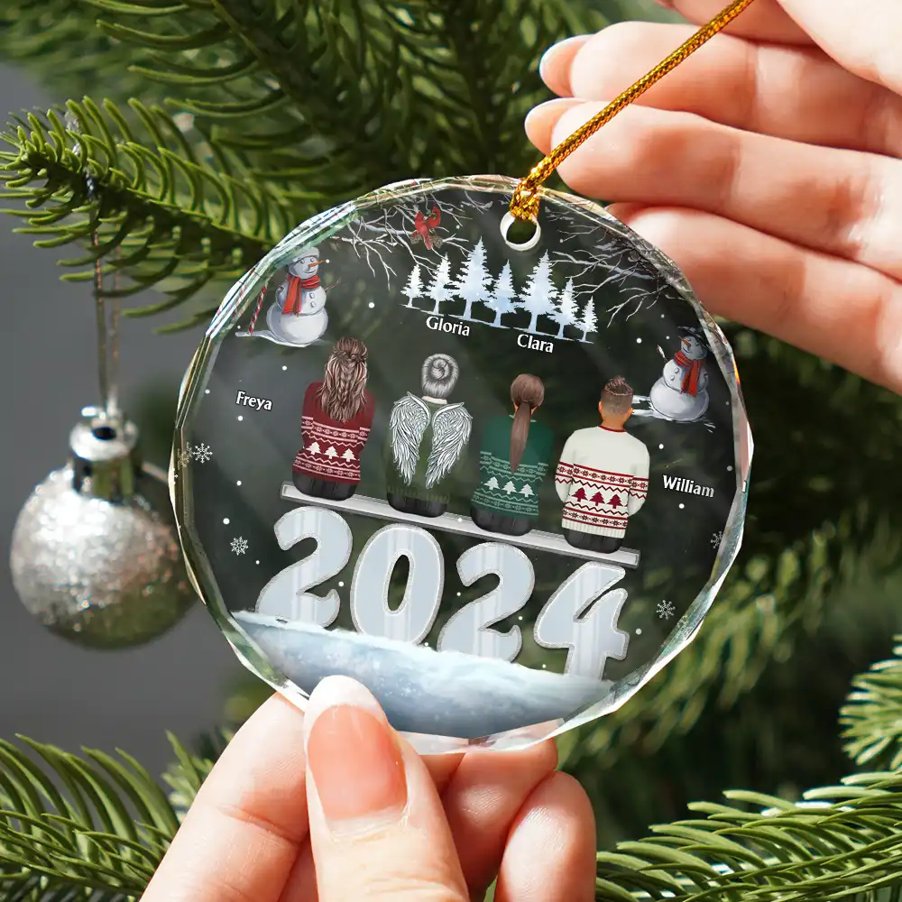 Christmas 2024 Back View Family - Personalized Circle Acrylic Ornament