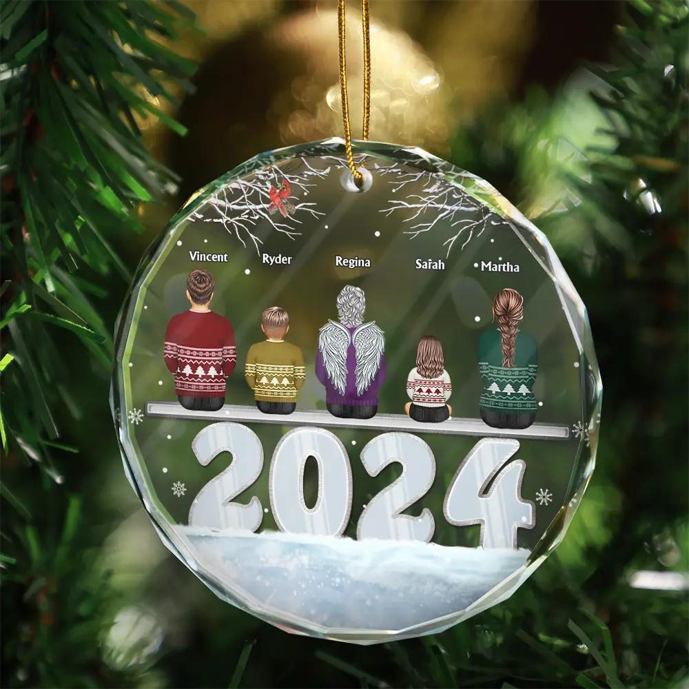 Christmas 2024 Back View Family - Personalized Circle Acrylic Ornament