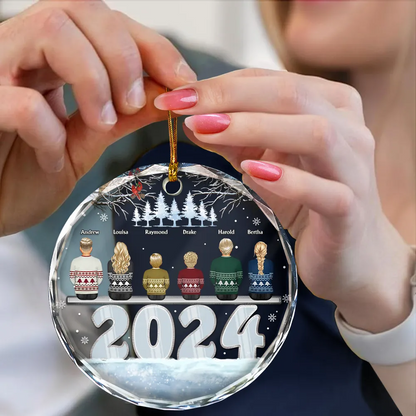 Christmas 2024 Back View Family - Personalized Circle Acrylic Ornament