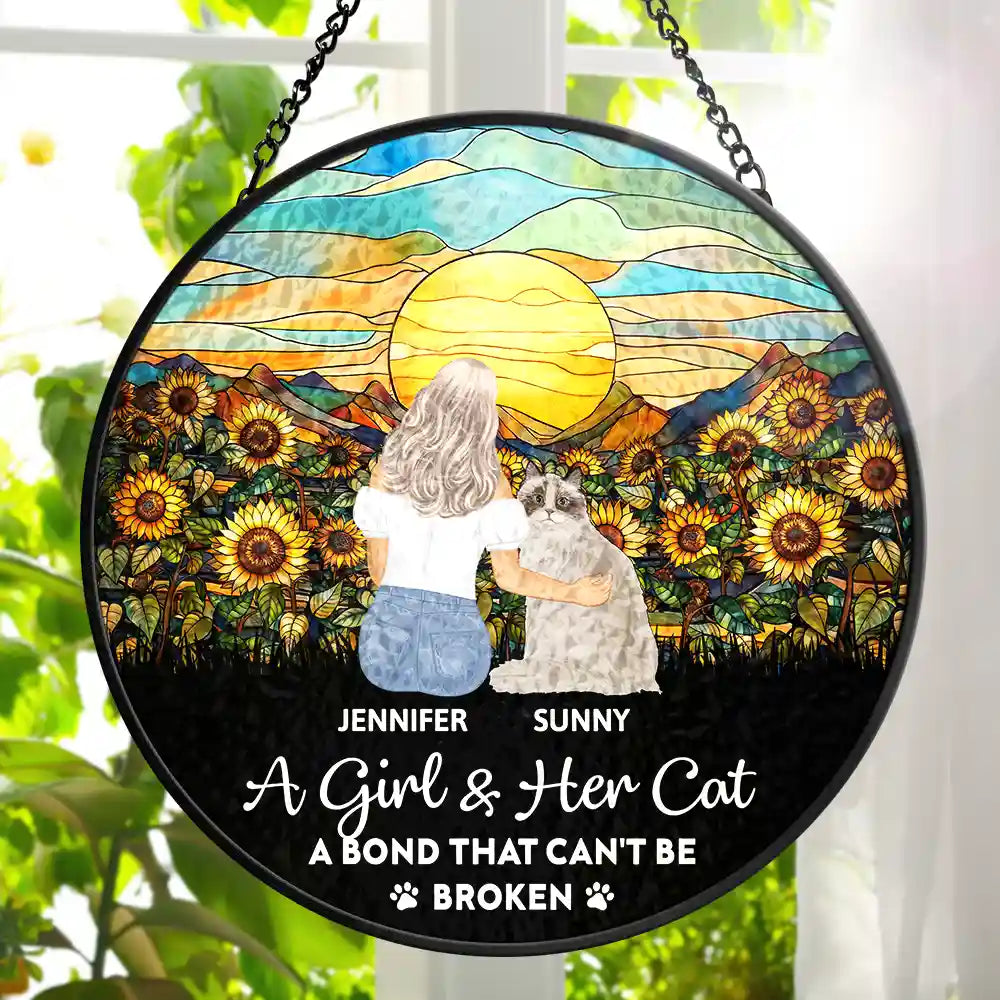 A Bond That Can't Be Broken Cat - Personalized Stained Glass Window Hanging Suncatcher