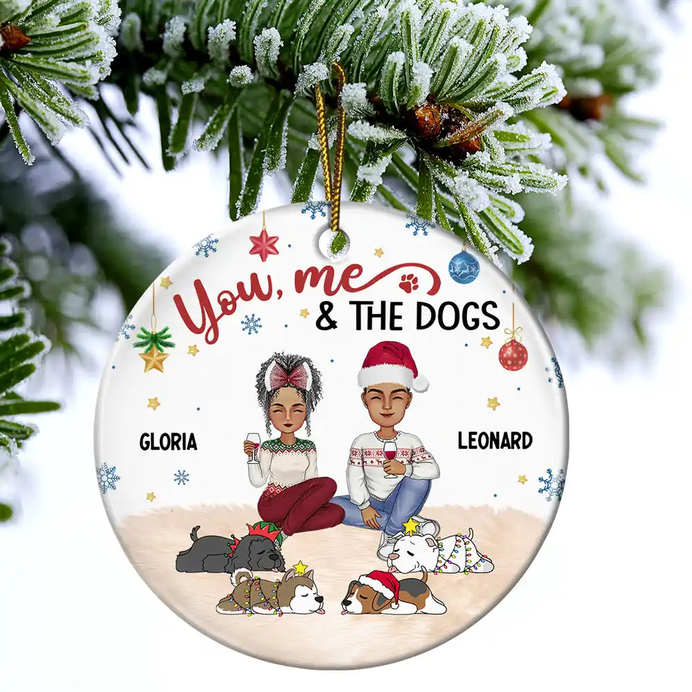 Christmas You & Me And The Dog - Personalized Circle Ceramic Ornament