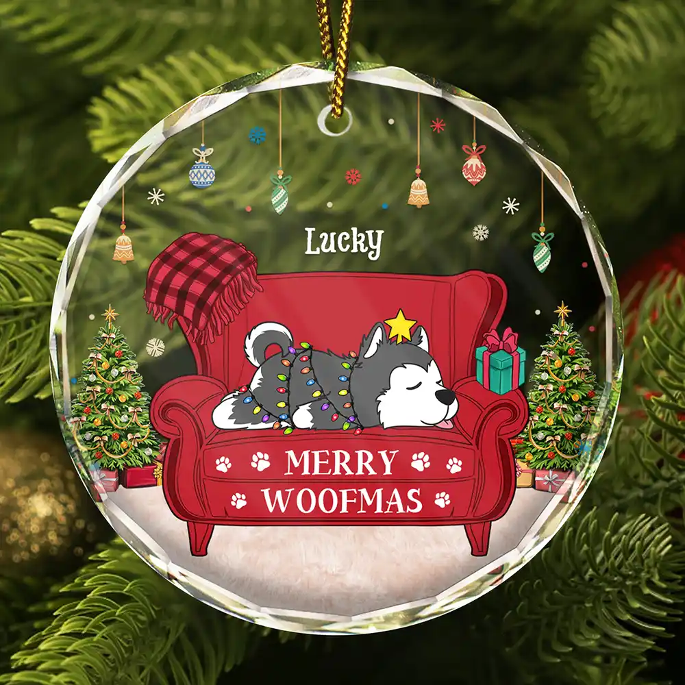 Merry Woofmas Feliz Navidog - Personalized Circle Acrylic Ornament