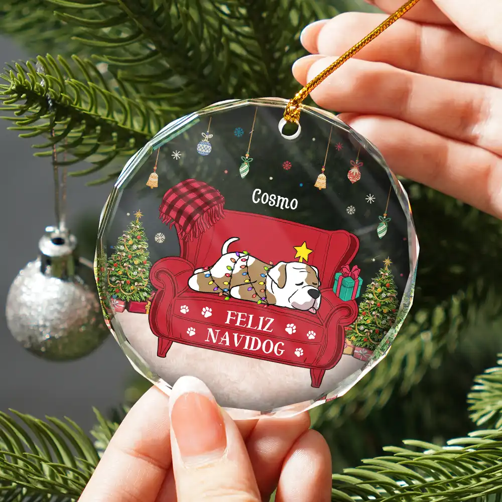 Merry Woofmas Feliz Navidog - Personalized Circle Acrylic Ornament