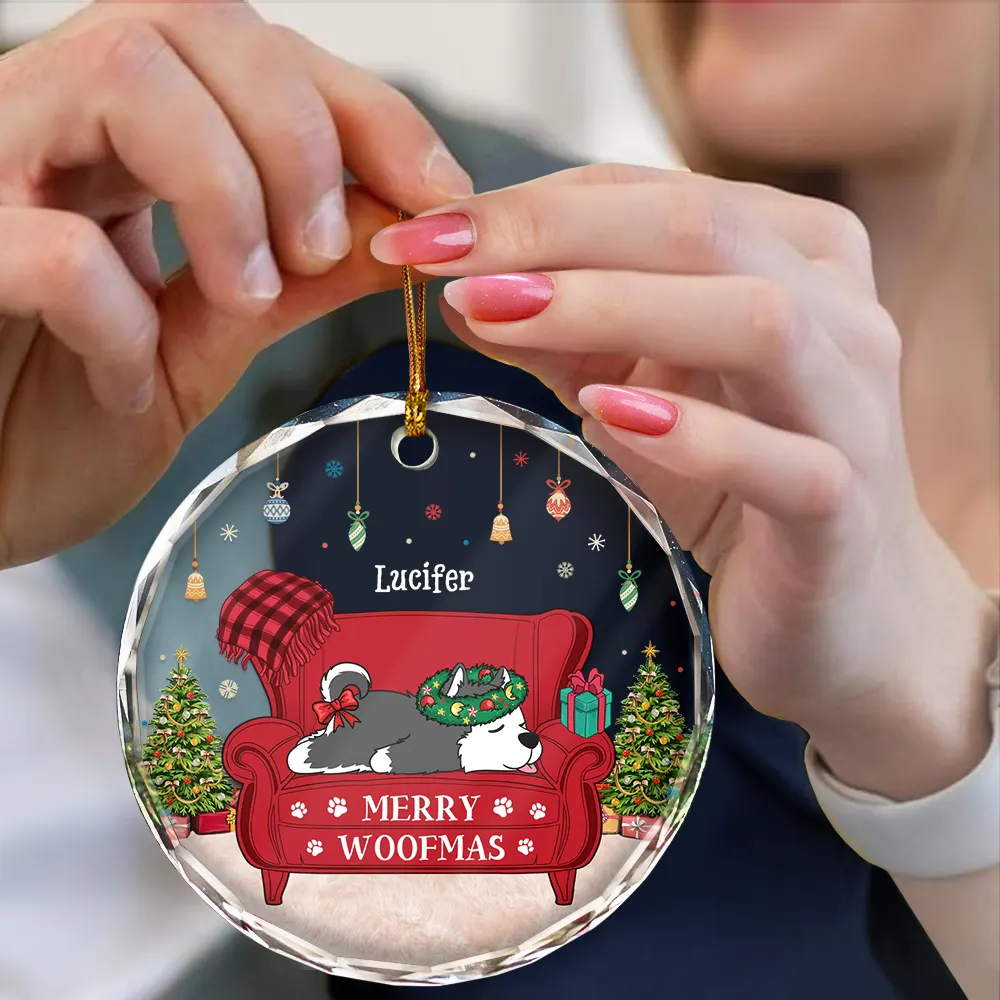 Merry Woofmas Feliz Navidog - Personalized Circle Acrylic Ornament