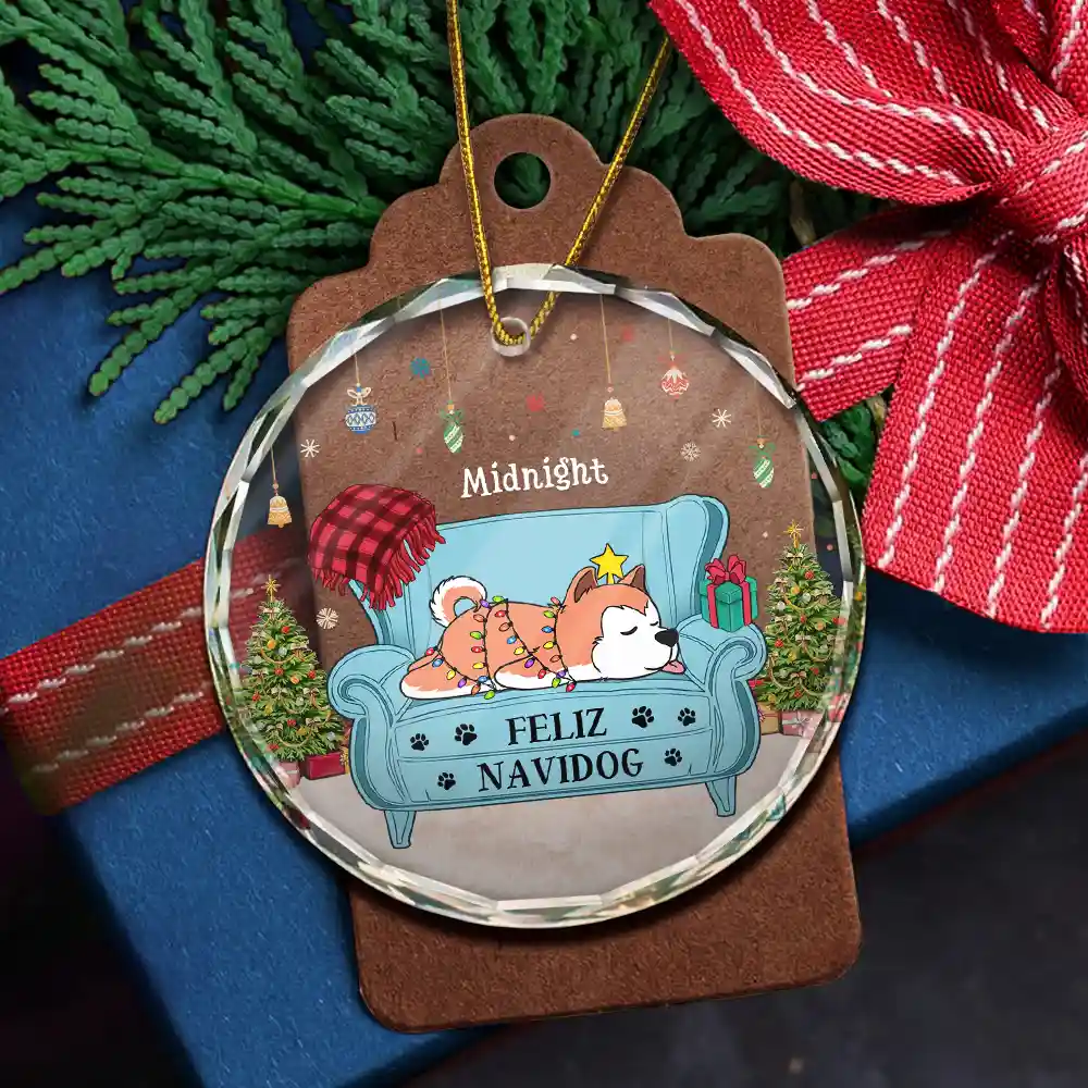 Merry Woofmas Feliz Navidog - Personalized Circle Acrylic Ornament