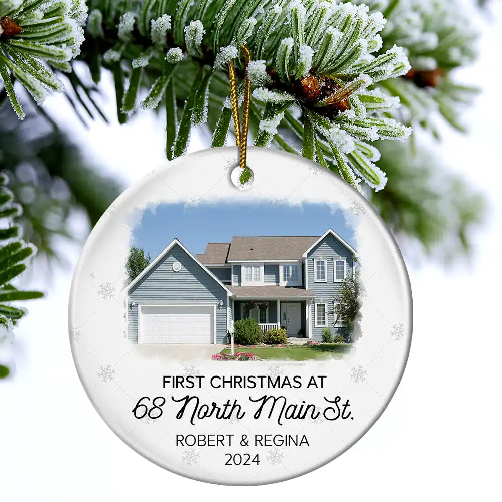 Custom Photo First Christmas At New Home Couple Family - Personalized Circle Ornament