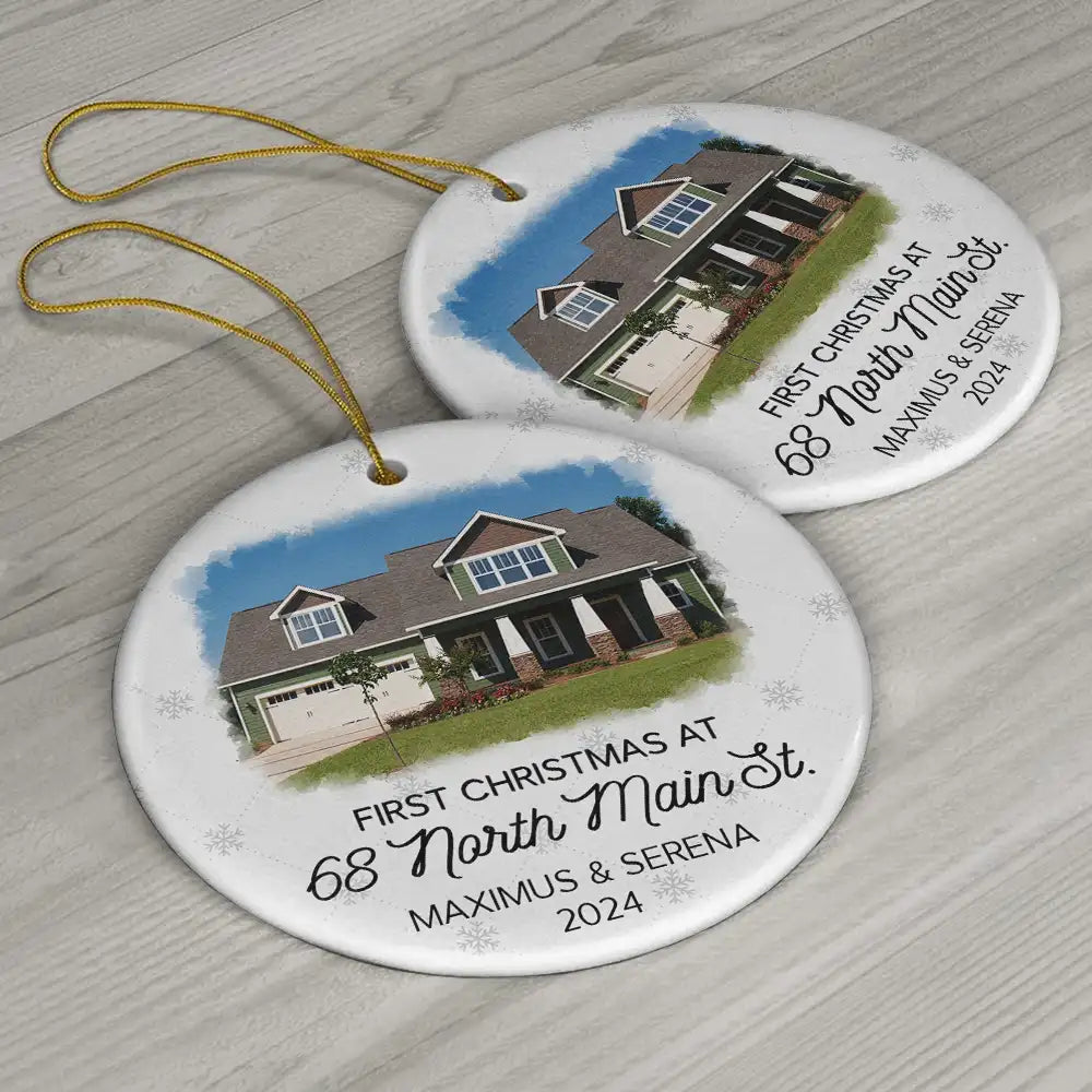 Custom Photo First Christmas At New Home Couple Family - Personalized Circle Ornament