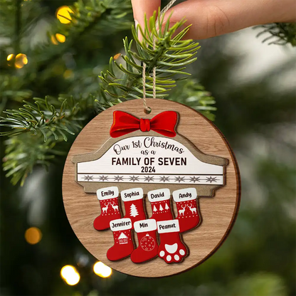 First Christmas As A Family Of Four Stocking Family - Personalized Wooden Ornament