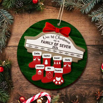 First Christmas As A Family Of Four Stocking Family - Personalized Wooden Ornament