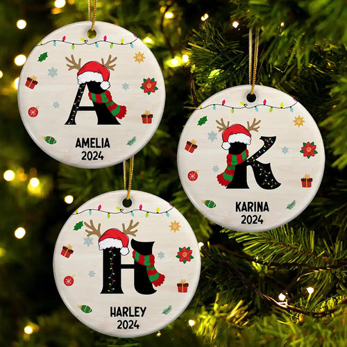 Name Monogram Christmas Family - Personalized Circle Acrylic Ornament