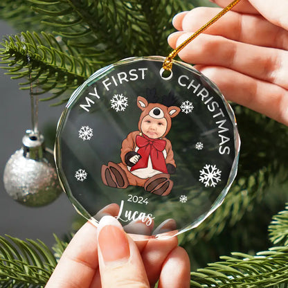 Custom Photo Baby's First Christmas Costumes - Personalized Circle Acrylic Ornament