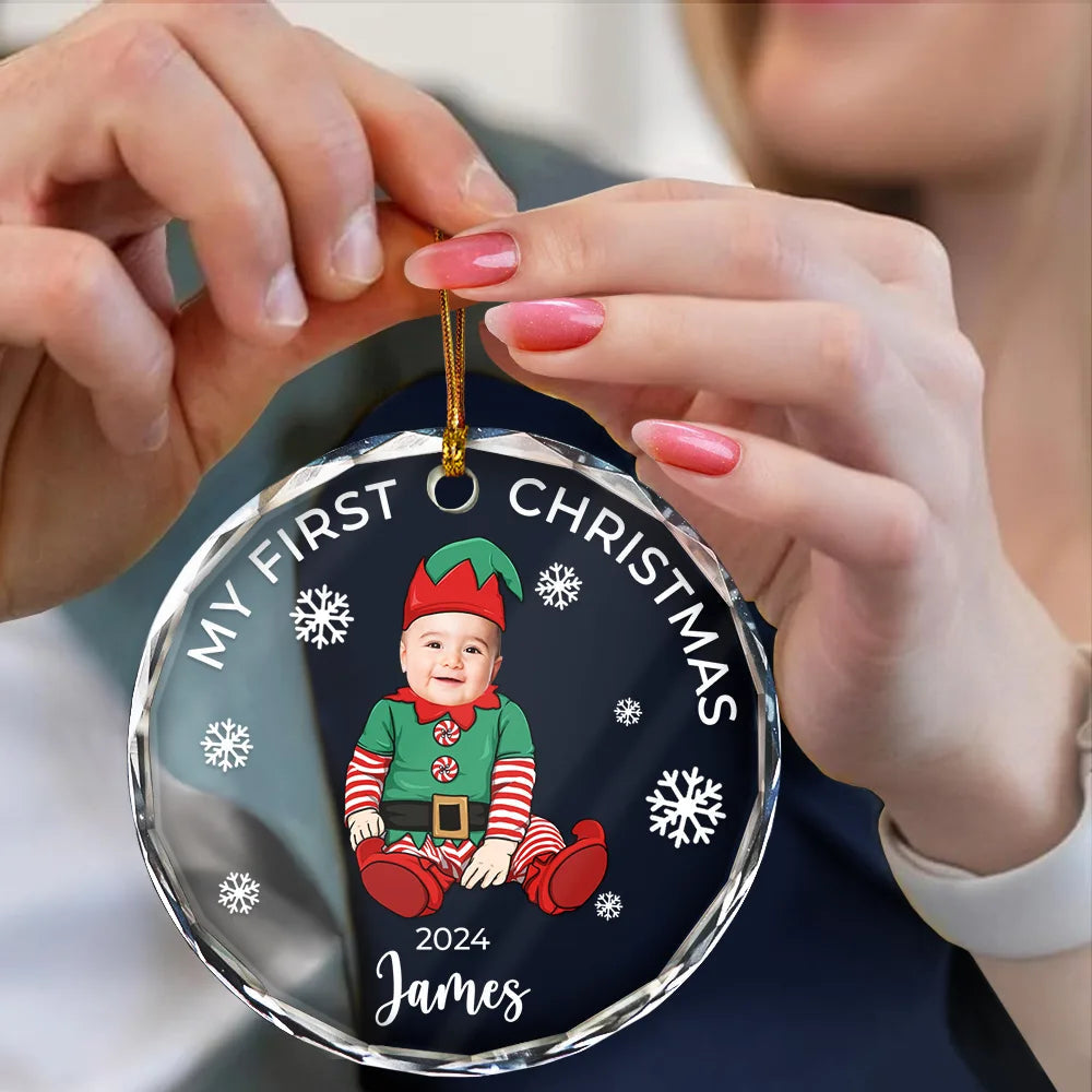 Custom Photo Baby's First Christmas Costumes - Personalized Circle Acrylic Ornament