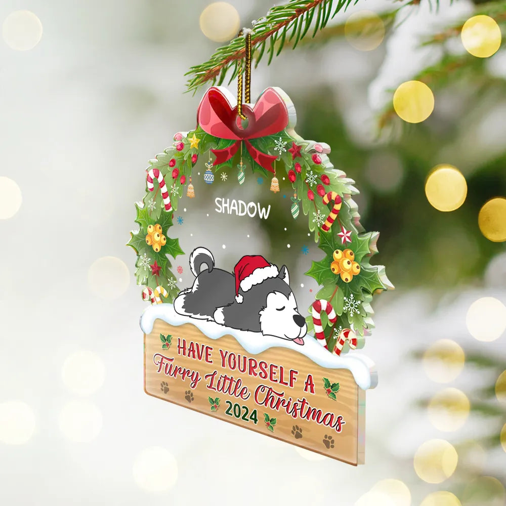 Dog Lovers - Lying Dog Have Yourself A Furry Little Christmas - Personalized Custom Shaped Acrylic Ornament