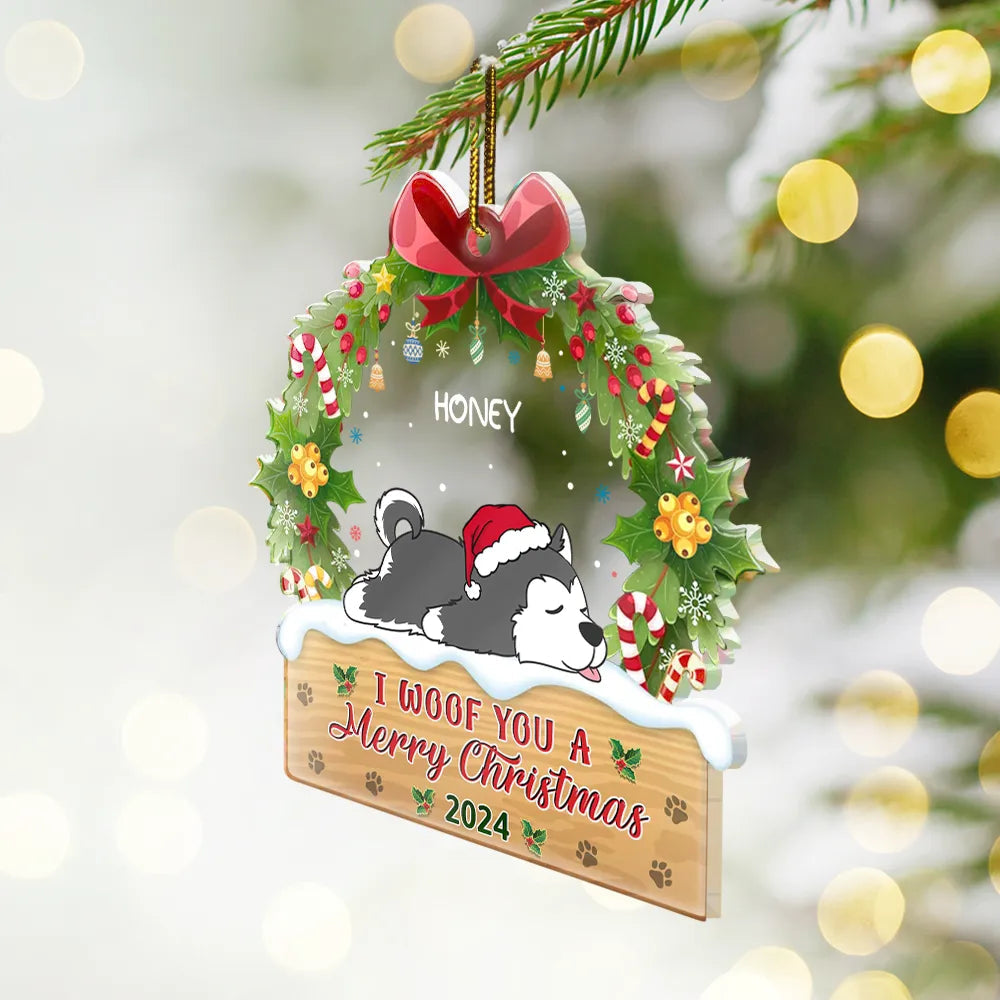 I Woof You A Merry Christmas Lying Dog - Personalized Custom Shaped Acrylic Ornament