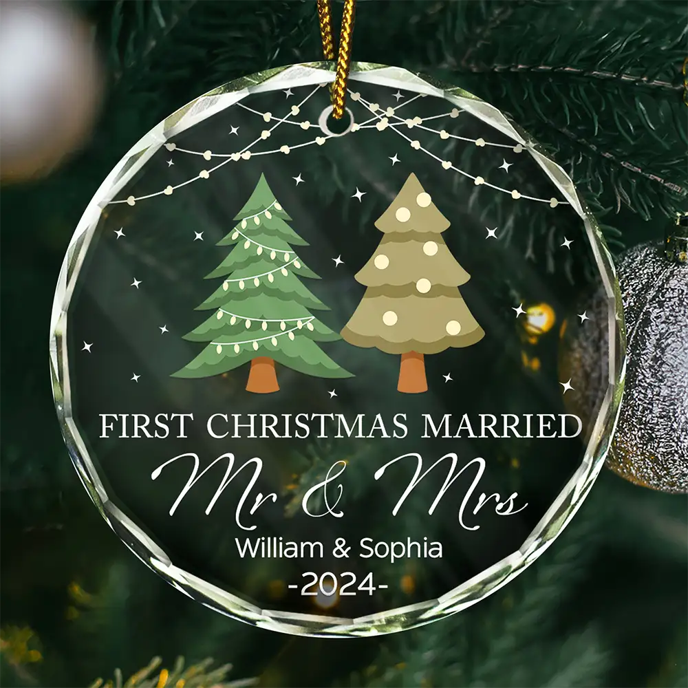 Christmas Tree First Christmas Married - Personalized Circle Acrylic Ornament