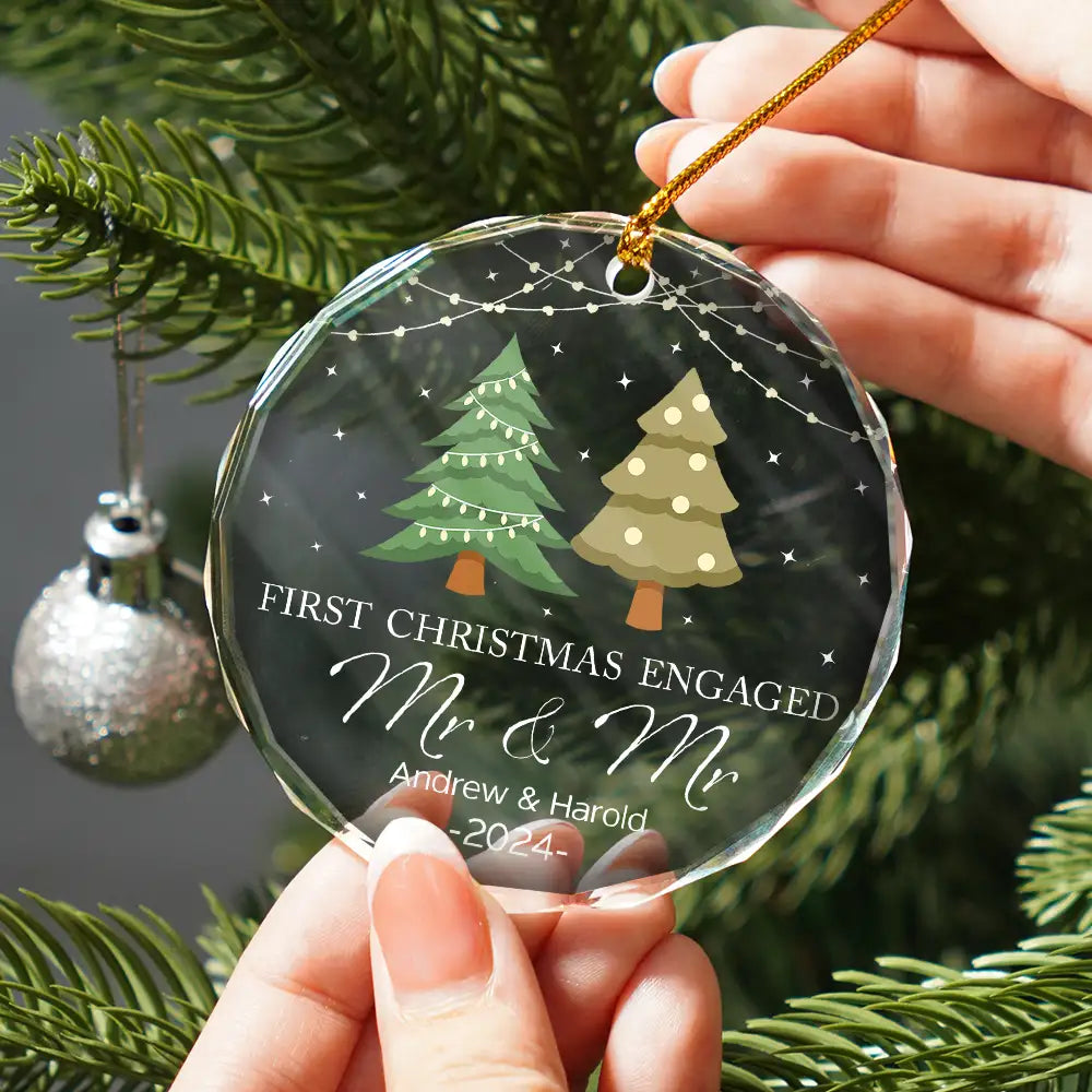 Christmas Tree First Christmas Married - Personalized Circle Acrylic Ornament