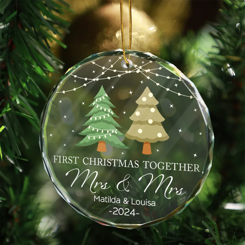 Christmas Tree First Christmas Married - Personalized Circle Acrylic Ornament