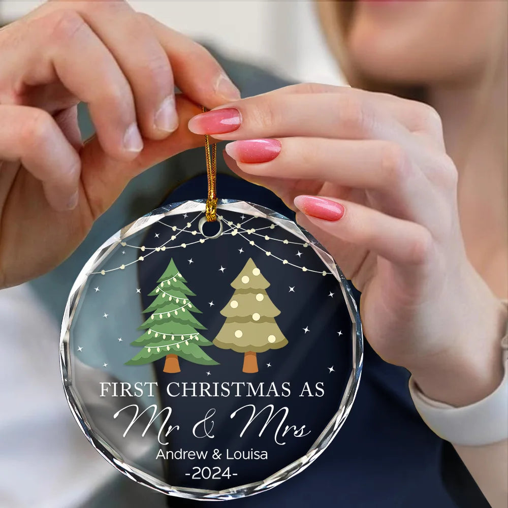 Christmas Tree First Christmas Married - Personalized Circle Acrylic Ornament