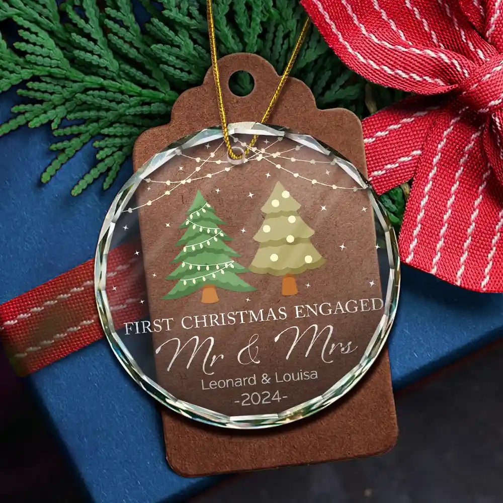 Christmas Tree First Christmas Married - Personalized Circle Acrylic Ornament