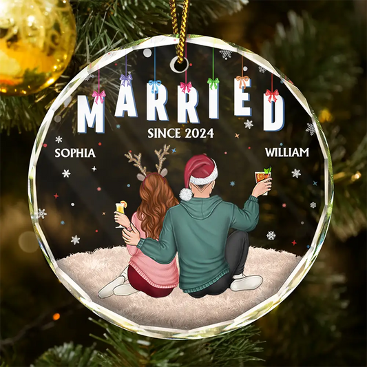 Gift For Couples - Couples Together Engaged Married - Personalized Circle Glass Ornament