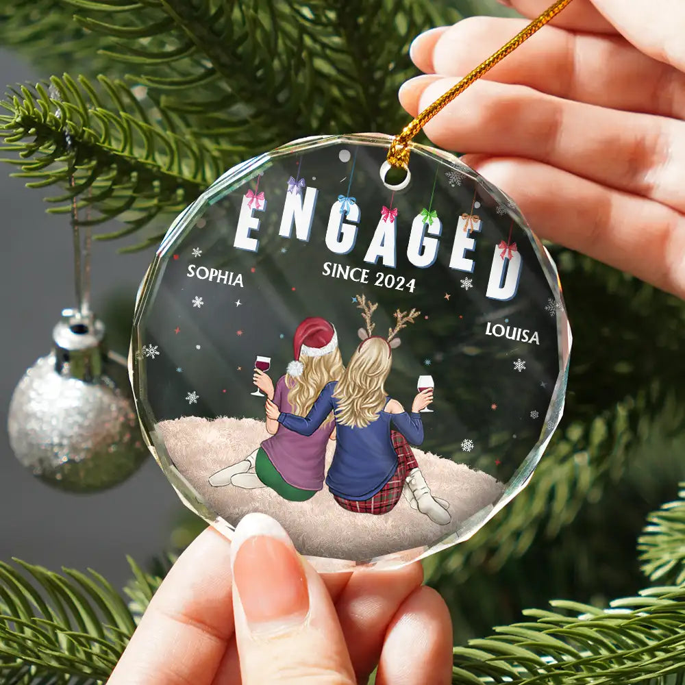 Gift For Couples - Couples Together Engaged Married - Personalized Circle Glass Ornament