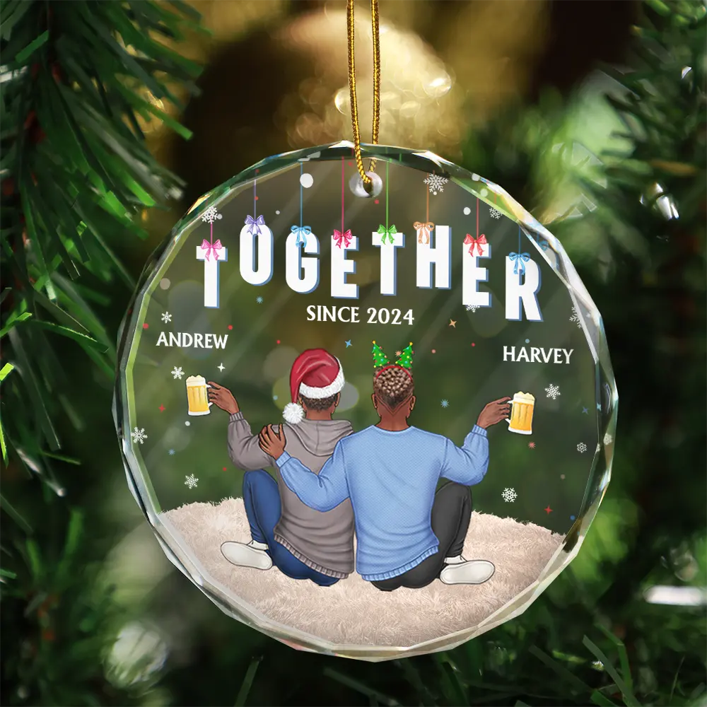 Gift For Couples - Couples Together Engaged Married - Personalized Circle Glass Ornament